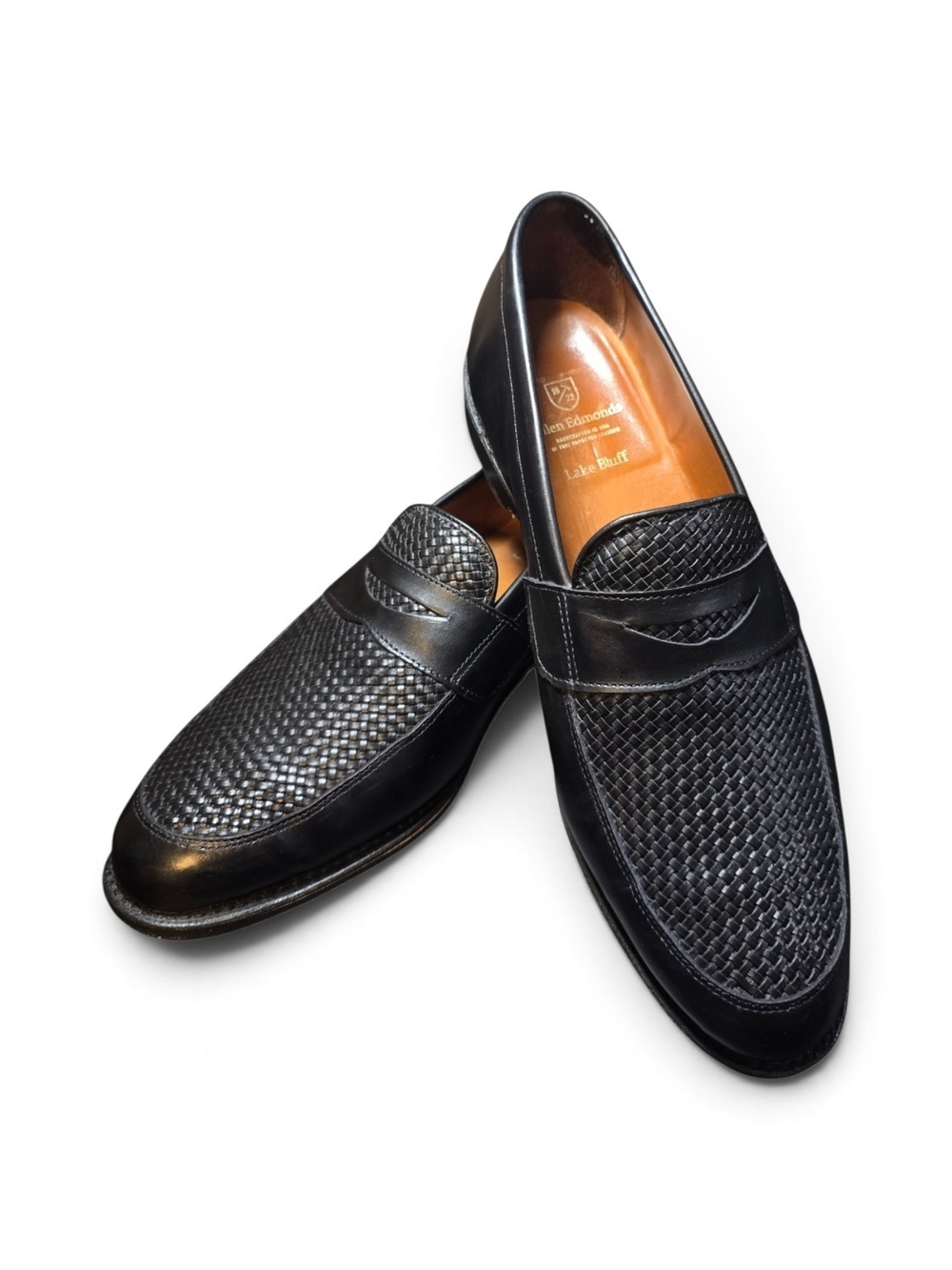 Allen Edmonds Black Woven Leather Penny Loafers Size 10.5
